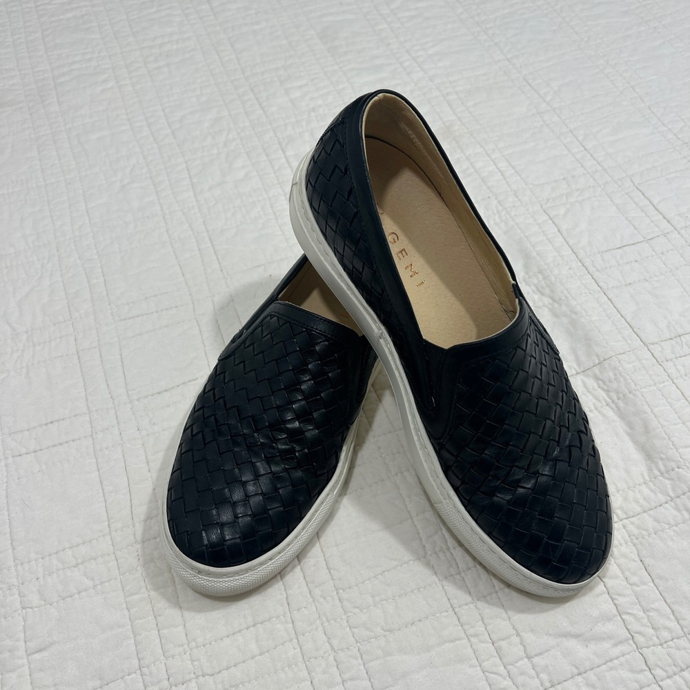 M.Gemi The Cerchio Black Woven Leather Slip On Sneakers Made in Italy 37.5